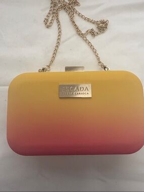 Escada Limited EditionOmbre Yellow to Pink Fiesta Carioca Clutch with Gold Chain
